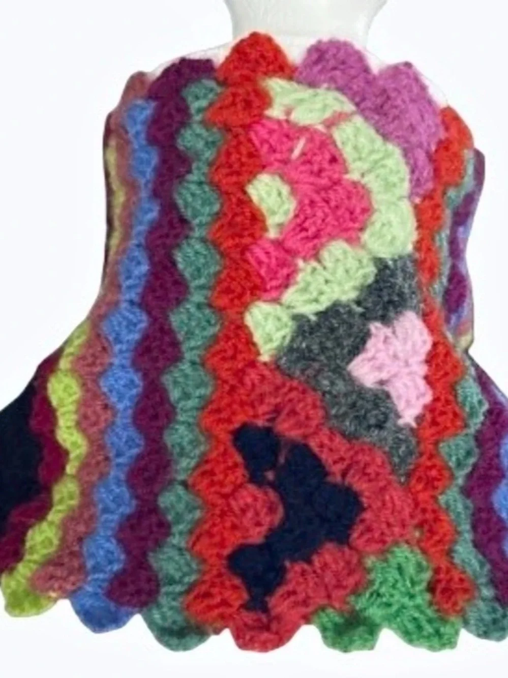 Pom Poms bohemian Woodstock Crochet Scarf Multicolor Floral Boho Fall Snow